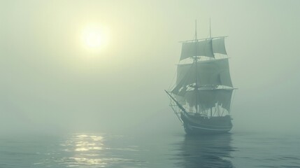 Sailing ship in sea water with moon.
