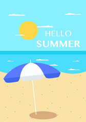 Vector flat image. Poster with the sea and the beach. Relaxation concept. Perfect for a summer sale post or banner.