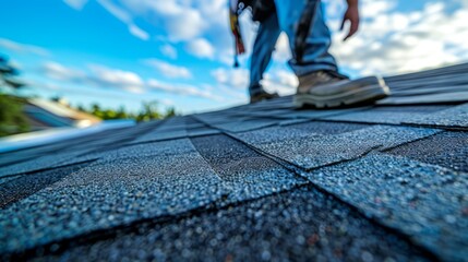 Roofer working on residential house roof