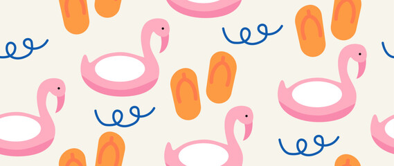 Vector flat illustration. Summer vacation concept. Used as background mockup for banner design. Horizontal seamless posters, wallpapers.