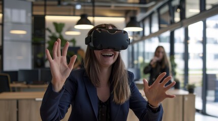 The woman in VR headset