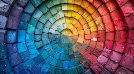 Obraz premium A Circular Mosaic of Hues: A Colorful Tapestry of Painted Bricks. Generative AI