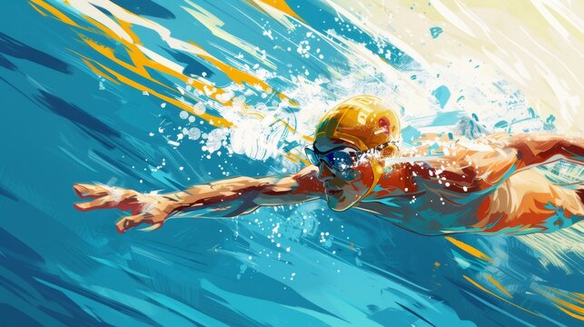 An athlete swimming in water with water splash in pool