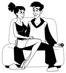 A guy and a girl are hugging on the sofa. Protected sex.