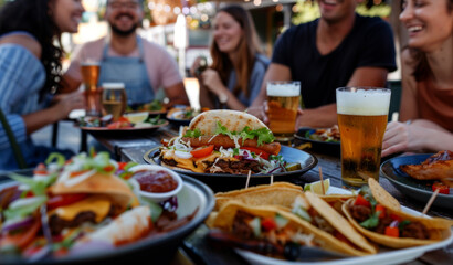 A group of friends were having lunch together at an outdoor cafe, 