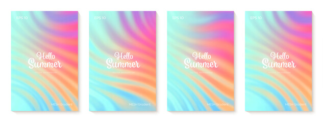 Summer gradient backgrounds set. Bright colorful summer colors. Sunset and sunrise sky colors. Blue, purple, orange, pink, yellow. Great for covers, branding, poster, banner. Vector illustration.