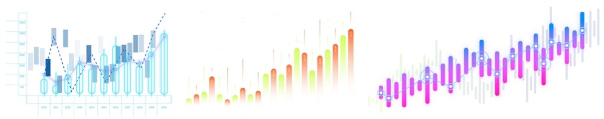 Abstract financial chart with uptrend line graph on a white background in vibrant colors, concept of stock market analysis. 3D Rendering