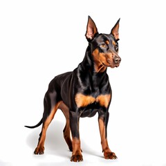 Obraz premium Dobermann dog breed standing against white background, AI Generated