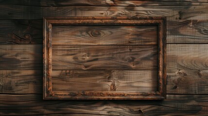 Rustic Wooden Frame on Weathered Wooden Wall Background - Perfect for Art, Photography, and Design Projects
