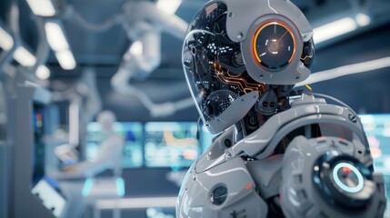 Fototapeta premium Using its advanced sensors and 6G connectivity this robot is able to perform complex medical procedures with precision and speed assisting doctors in surgeries.