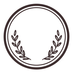 A black and white circular frame with a laurel wreath design