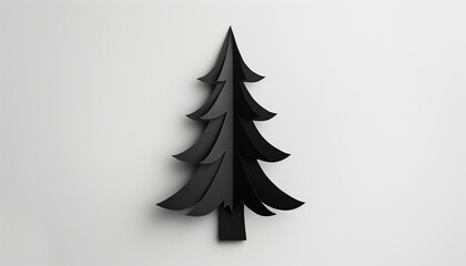A sleek and modern black Christmas tree silhouette against a white background, creating a striking and minimalist holiday decoration