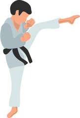 Karate fighter in grey kimono vector illustration on a white background