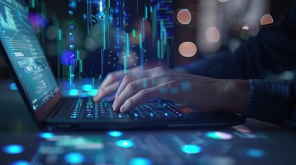 The hands typing on laptop