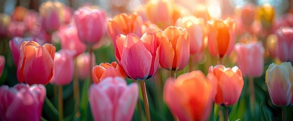 Fototapeta premium Many Colorful Tulips Close-Up In The Garden Of Keukenhof Park, Floral Background With Vibrant And Cheerful Blooms