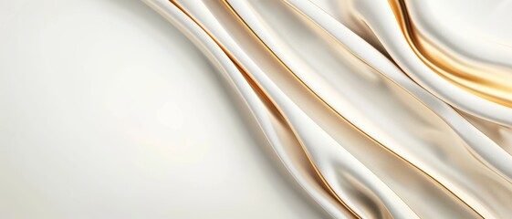 Elegant Flowing Silk Fabric with Golden Accents on a Soft White Background