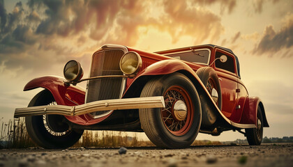 Vintage car in a picturesque setting, exuding nostalgia and elegance, capturing the essence of classic automotive beauty and timeless design