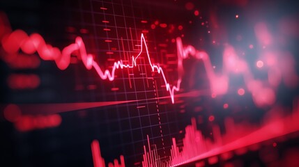 Close-up of a red stock market chart with a downward trend, reflecting a financial decline or economic downturn.