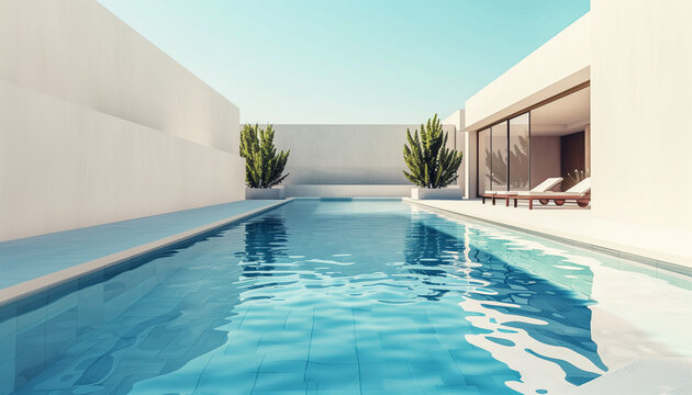 Luxurious pool with clean lines and modern architecture, exuding sophistication and tranquility, capturing the essence of elegant living and serene relaxation
