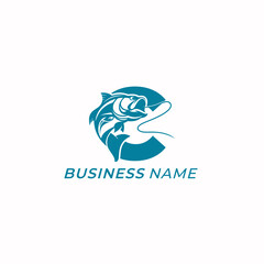 design logo creative letter C and salmon fish
