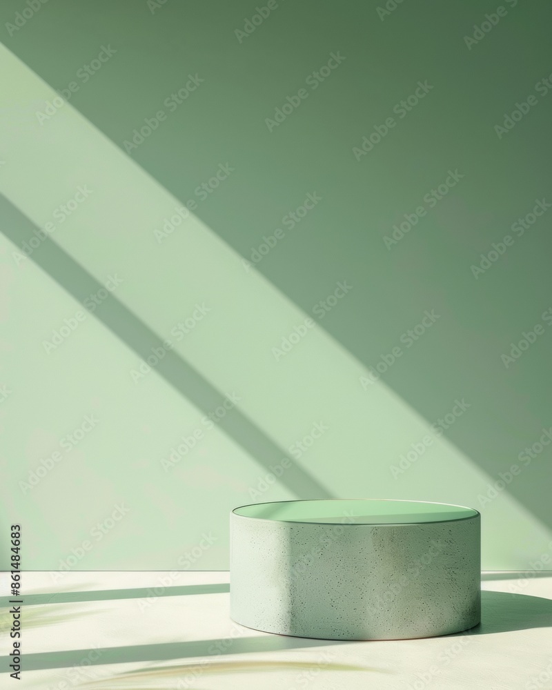 Poster modern minimalist pastel green circular podium in bright natural light for product display on smooth