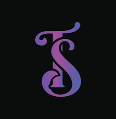 Obraz premium TS initial logo curvy font style ST merged icon for brand