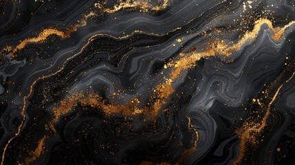 Close-up black gold marble gold flakes