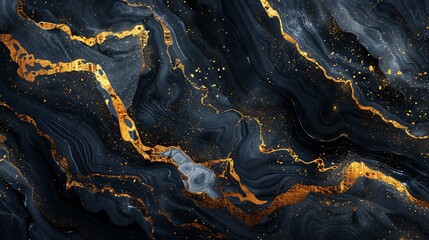 Close-up black gold marble gold paint