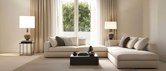 Fototapeta premium Modern Minimalist Living Room with Large Windows and Natural Light