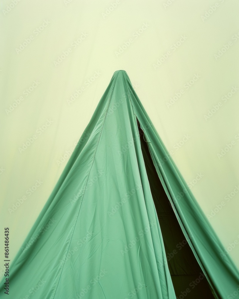 Aufkleber Abstract Symmetrical View of a Blurred Green Tent on a Beige Background at Dusk, Utilizing Long Exposure Techniques and Soft Tones in a Camping Setting