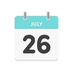 7月26日･july 26の日めくりカレンダーのアイコン - 7/26の日付のシンプルな暦の素材
