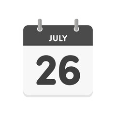 7月26日･july 26の日めくりカレンダーのアイコン - 7/26の日付のシンプルな暦の素材
