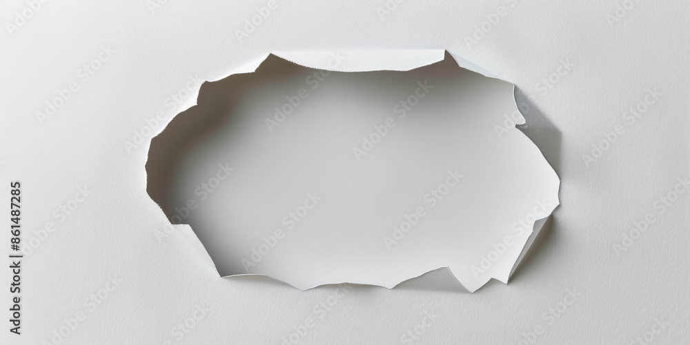 Aufkleber torn white paper with irregular edges creating hole in middle on plain background