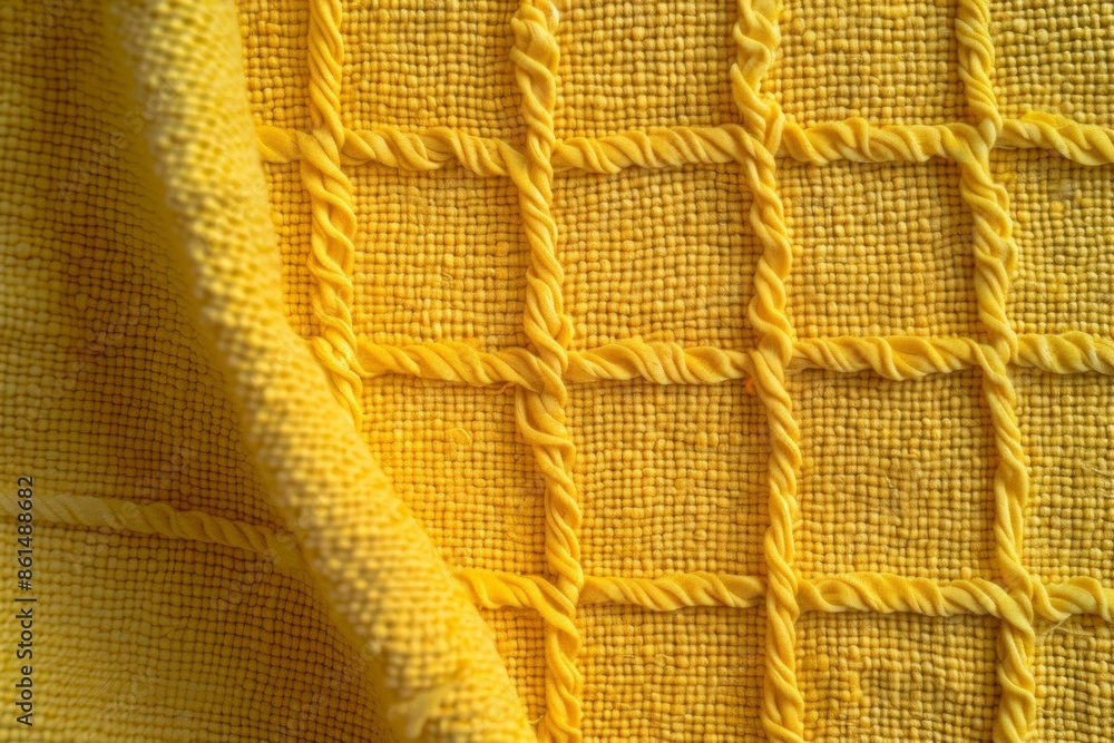 Poster Symmetrical Yellow Towels Arranged in Geometric Patterns, Aerial View with Bright Lighting and Intricate Textures