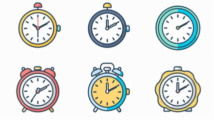 Vector Time and Clock icon in thin line style. Colorful clock icon.