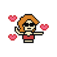Obraz premium Cute pixel cartoon 8bit character woman bikini or swimming suit game summer beach vacation for decoration lifestyle female bikini cartoon 8 bit holiday relax pixel art vector.