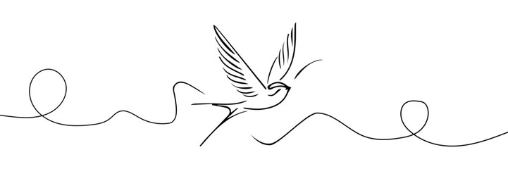 Continuous one line art drawing of cute bird simple outline vector illustration