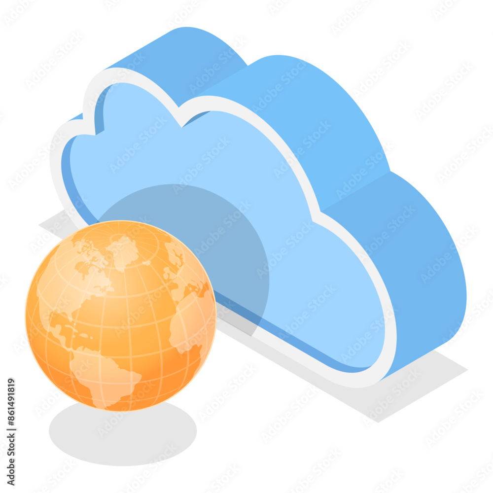 Poster 3d isometric flat icon set. cloud technologies, online services and data processing. item 13