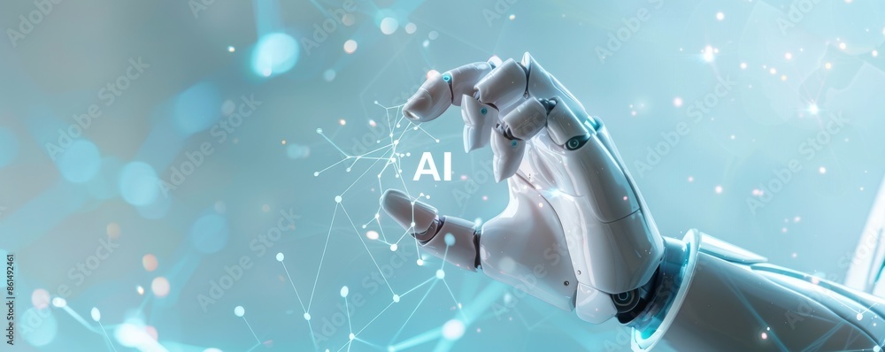 Poster robotic hand with ai technology demonstrating advanced artificial intelligence