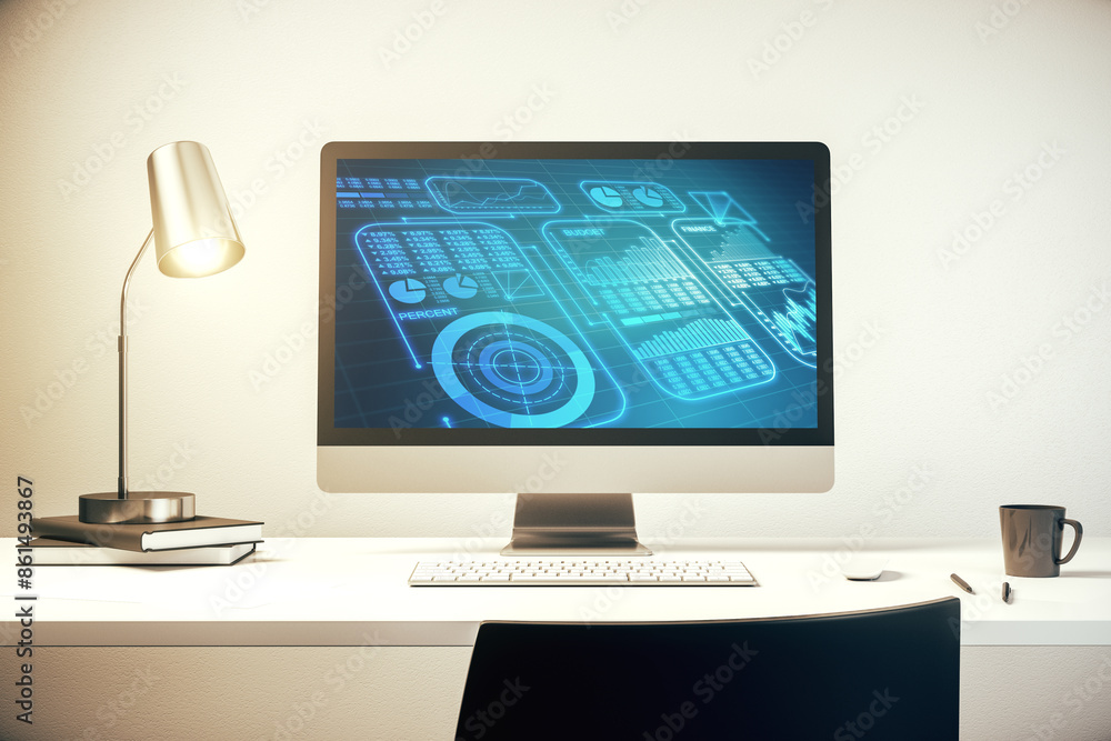 Aufkleber abstract creative stats data concept on modern laptop screen. 3d rendering