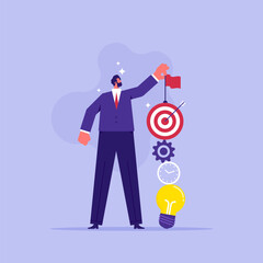 Project management process to develop and manage concept, businessman builds working process in balance