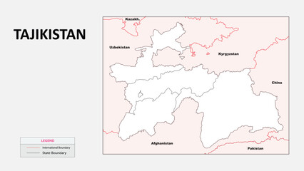 Obraz premium Tajikistan Map. Political map of Tajikistan with State border in outline. Political map of Tajikistan with outline and neighbouring countries.
