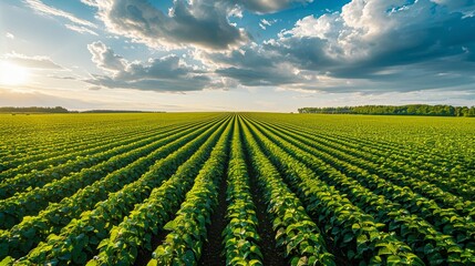 Beautiful abstract pattern of green crops field in farm land.