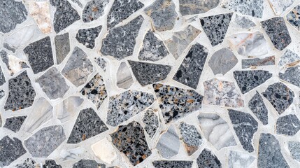 Close-up of a gray Terrazzo floor with a seamless pattern of marble and granite chips, ideal for architectural and interior design presentations.