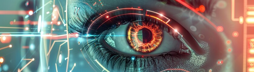 Eye icon, silver digital analytics graph, access granted message, side view, conveys user authentication, robotic tone, splitcomplementary color scheme