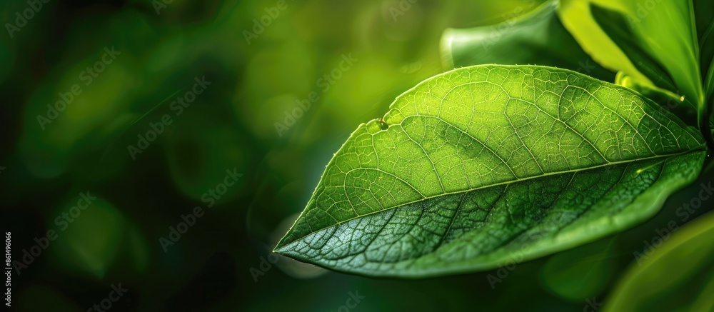 Poster a prominent green leaf is in view within the copy space image.