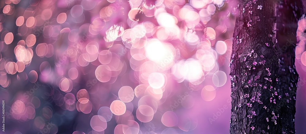 Poster a natural purple bokeh background beneath a tree with copy space image.