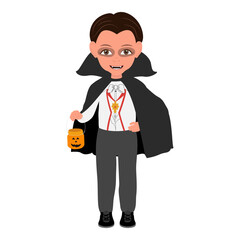 Flat Vector Illustration of Kid Boy Wearing a Dracula Halloween Costume, Cartoon Character Set For Animation, Various Views, Poses and Gestures. Item 1