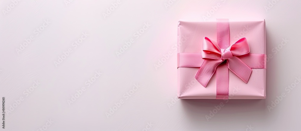 Poster a top-view pink gift box on a white background with space for an image. image with copy space