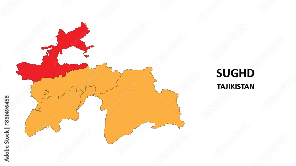 Wall mural Sughd Map is highlighted on the Tajikistan map with detailed State and region outlines.